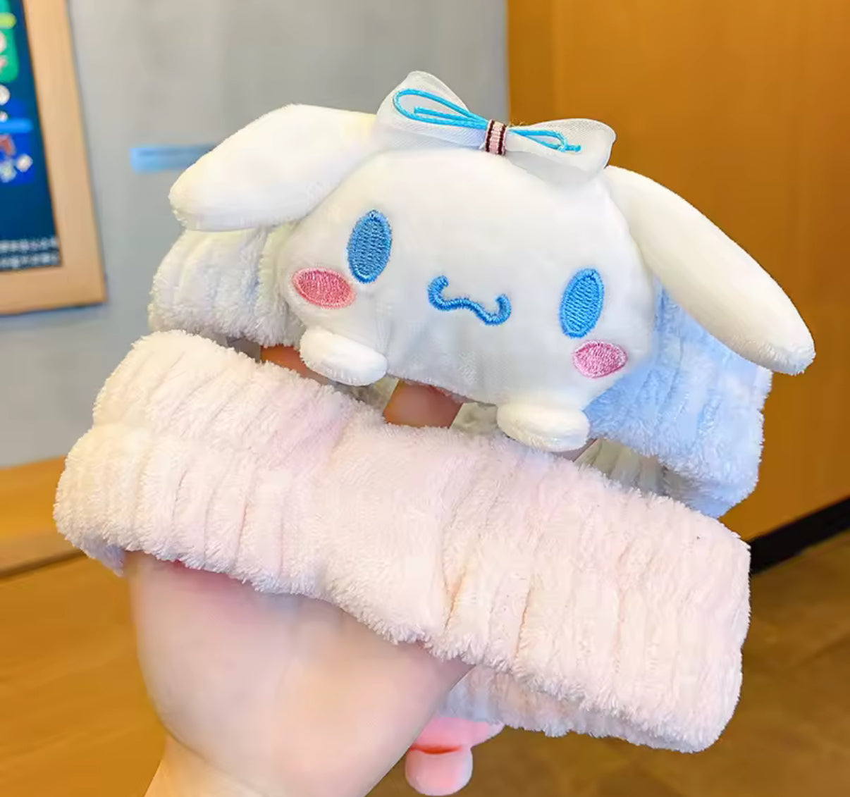 Sanrio Character Plush Headband - Doll Face Wash Makeup Hairband Kawaii Sweet Non Slip Elastic Hair Accessories - Cute Christmas or Birthday Present