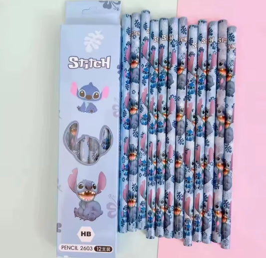 12 Piece Stitch HB Pencil Set Wooden Pencil Student Sketch Pen Writing Pen Lilo & Stitch Series Student Stationery Christmas Gift - School Stationery*