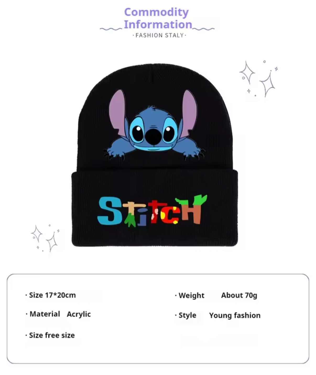 Disney Stitch / Angel Knitted Hat & Glove Set - Kids Autumn / Winter Warm Black Fishnet Mittens - Anime Figure Cartoon Headgear - Decoration - Gifts