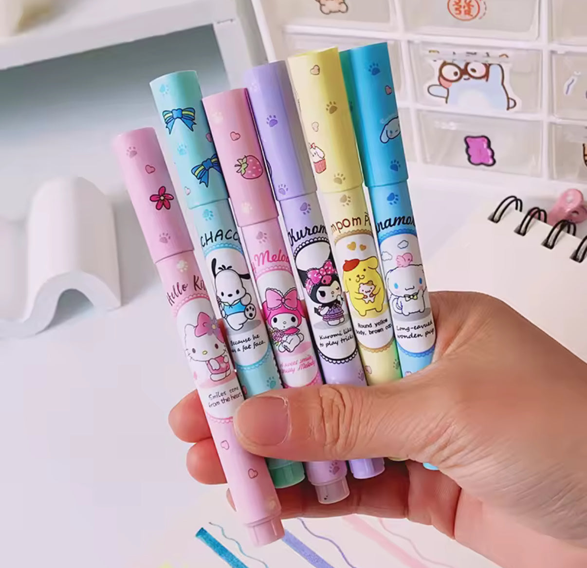 6Pcs Sanrio Highlighter Pen Set Kawaii, Hello Kitty, Kuromi, My Melody & Cinnamoroll Art Fluorescent Markers Pens School Office Stationery - Perfect Gift Idea**