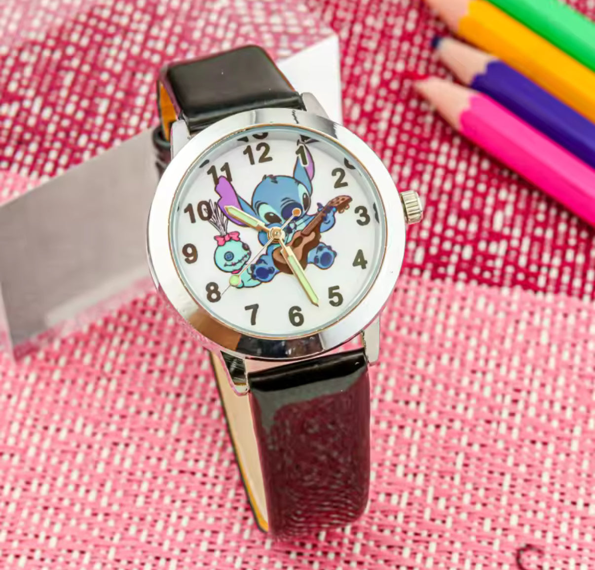 Disney Stitch Fashion Children's Cartoon Watch Kawaii Anime Figure Leather Quartz Wristband watch boys girls kids Gifts - Many
Different Colours & Designs