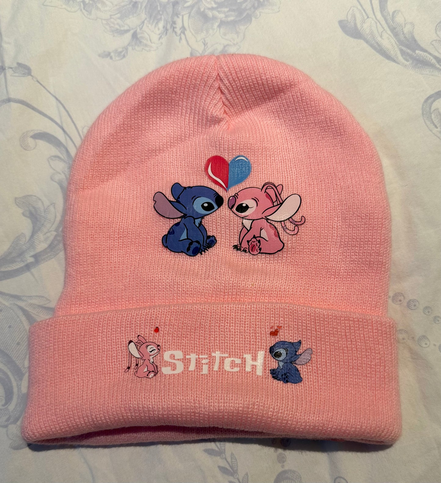 Disney Anime Stitch Knitted Hat Kawaii Pink / Blue Lilo & Stitch / Angel - Autumn/Winter Warm Hat Cartoon Children Fashion Gifts - 6 Years +