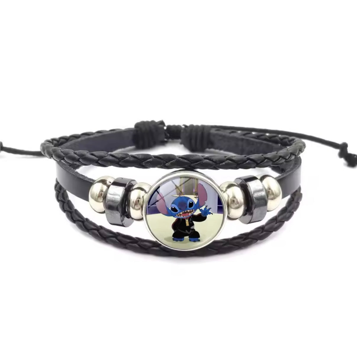 Disney Stitch - Handmade Woven Bracelet Sapphire Blue, Pink & Black Multilayer Cowhide Pendant Rope Bracelet - Animation Surrounding - Kids Birthday / Christmas Gift - 27 Various Designs