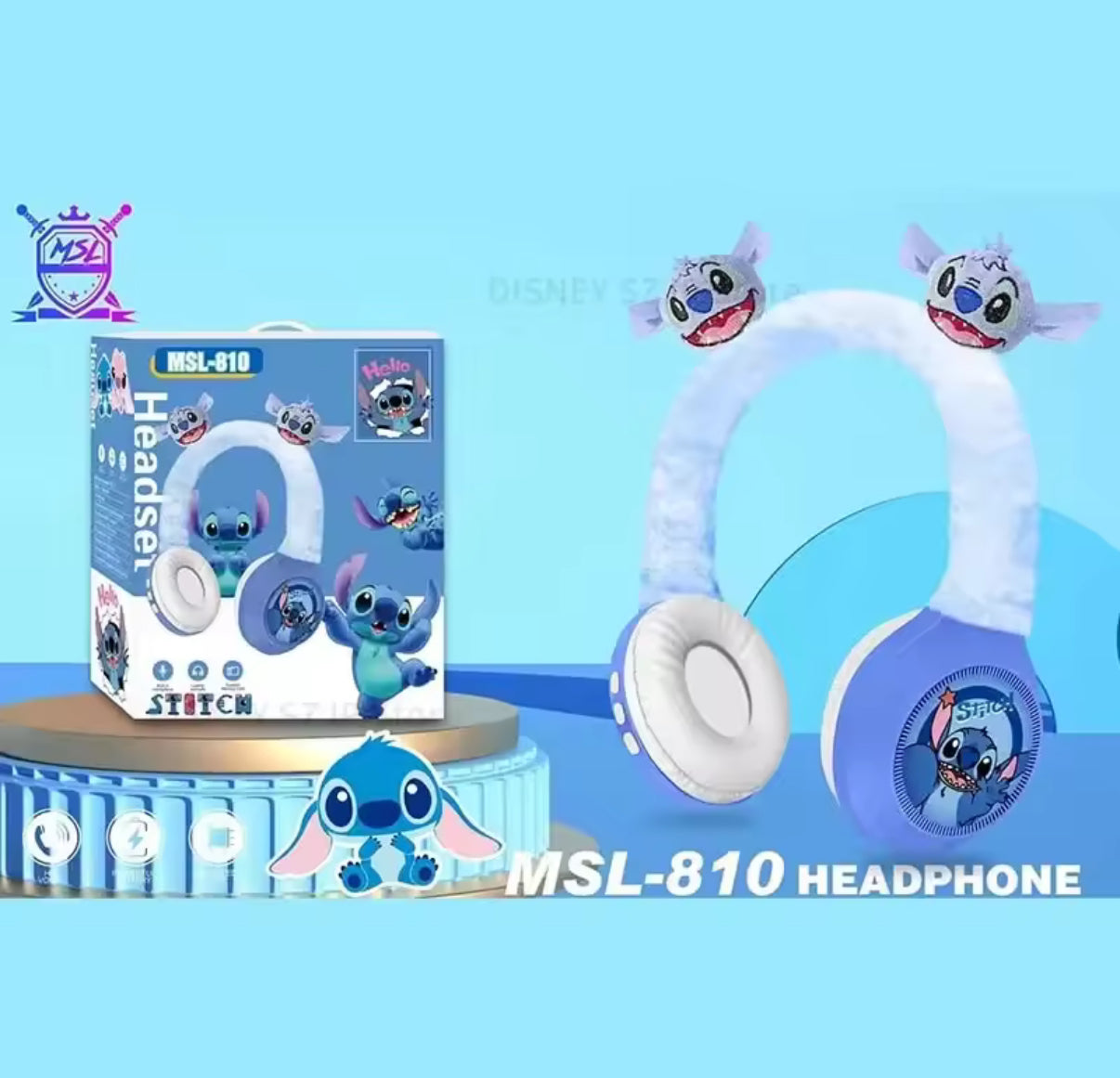 Disney Stitch Wireless Bluetooth Headphones MSL-810 HIFI Stereo Sound Plush Headsets with Mic Kids Gifts Anime Cartoon - Perfect Christmas Birthday Gift For Kids Audio*