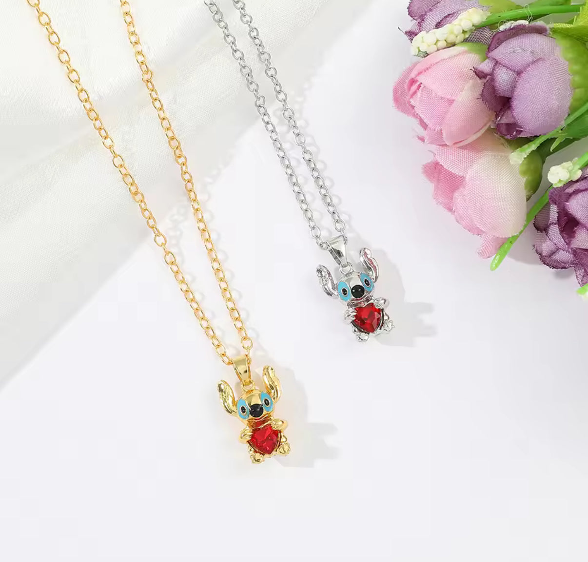 Stitch Necklace Kawaii Stitch Heart Shaped Charm Pendant Necklace Cute Cartoon Anime Women's Neck Ornaments
Fashion Jewellery - Available In Gold & Silver Colour - Perfect Christmas / Birthday Gift