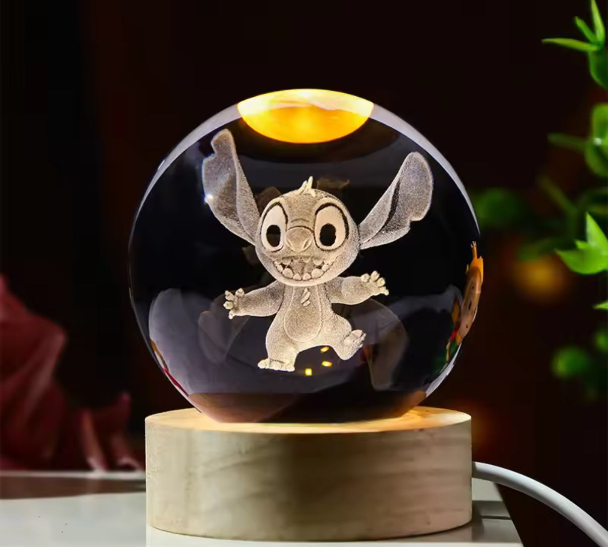 Stitch Anime Cartoon 6cm 3D Crystal Ball - Night Light Laser Carving Children's / Kids Gifts - Perfect Little Gift For Birthday/Christmas
