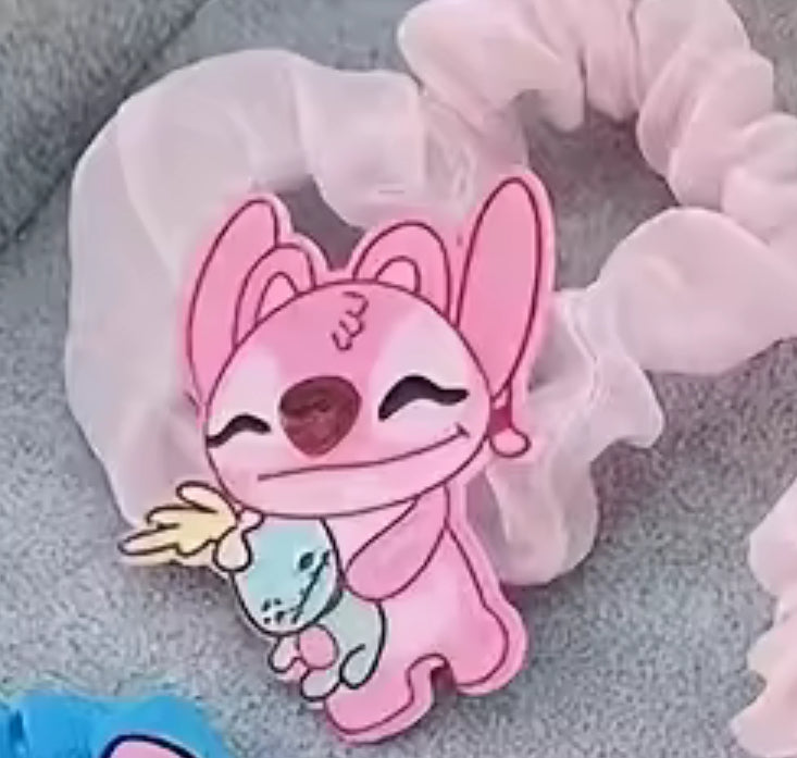 Disney Stitch - 2 Piece (1 Pair) Scrunchie/Bobble Set - Stitch / Angel Lilo & Stitch Element Hair Rope Cartoon Fun Daily Wear Gifts Hair Accessories
