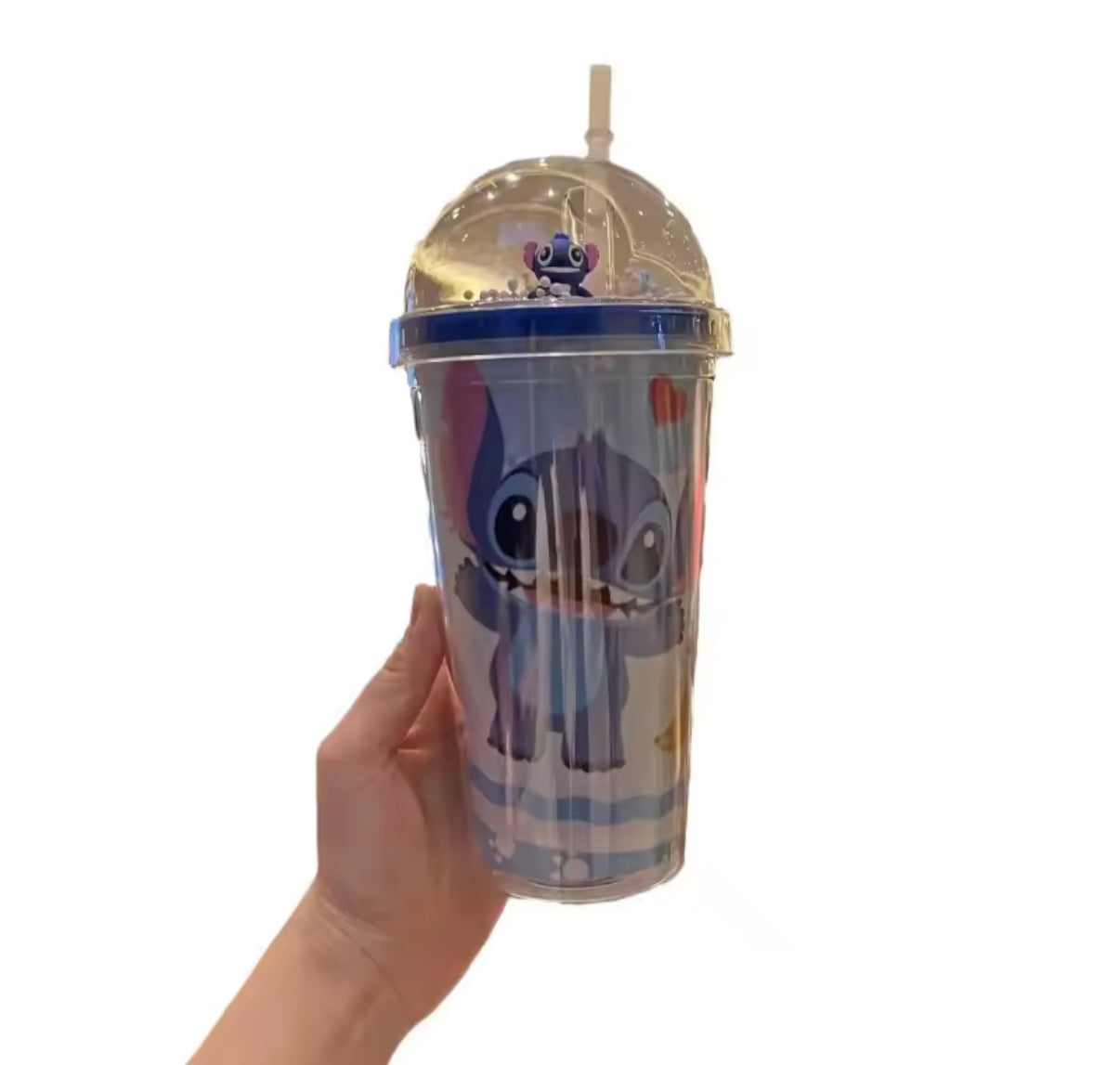 Stitch / Angel 450ml Double Layer Plastic Water Cup With Straw Portable Creative Gift Bottle For Milk Coffee Tea and any other hot or cold drink - Handy Cup for Kids - Perfect Christmas / Birthday Gift