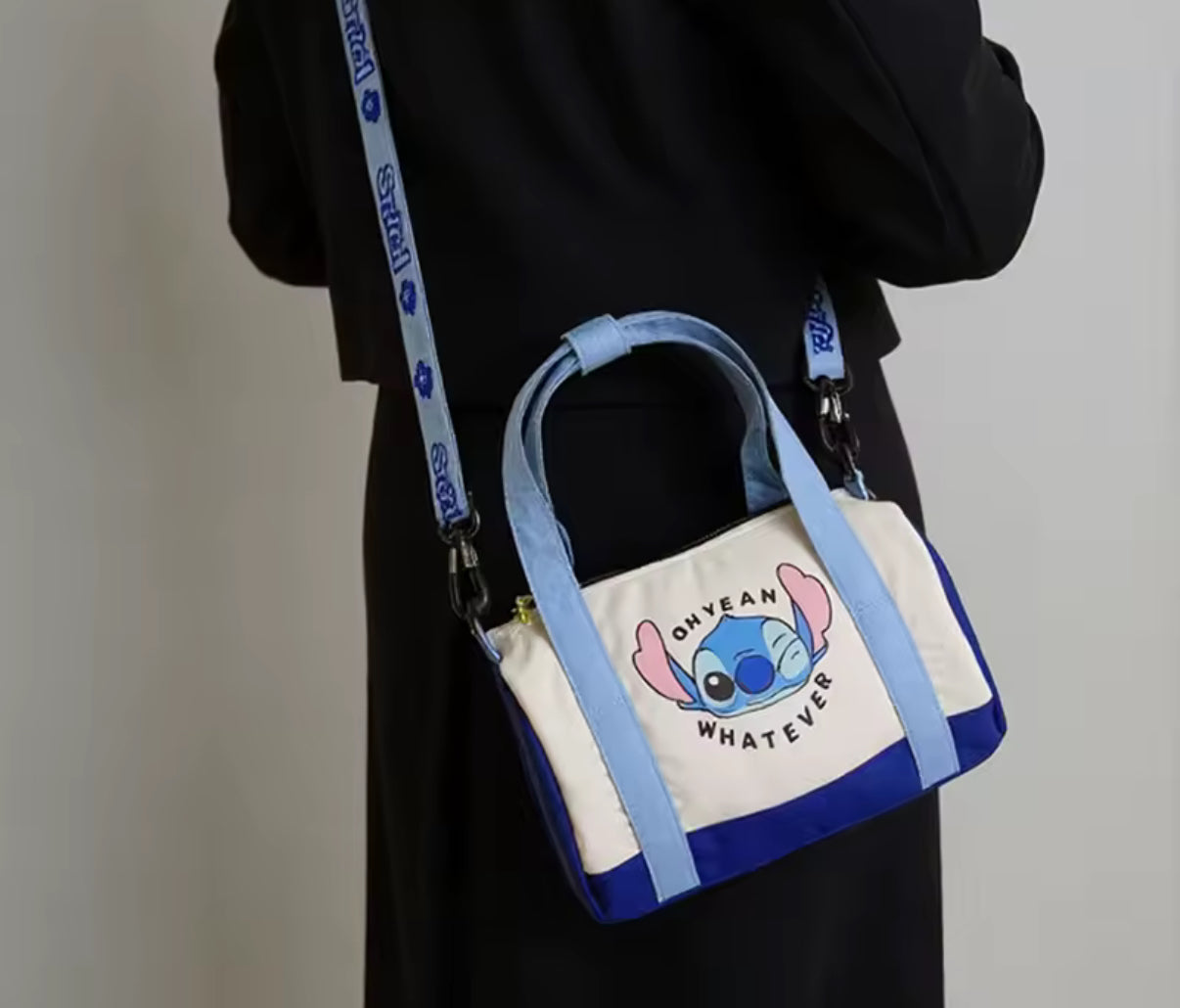 Stitch Canvas Bucket Bag Cute Cartoon Handbag Casual All-match Crossbody Bag Portable Anime Satchel Tote Women / Girls Fashion - Perfect for Outdoors & School