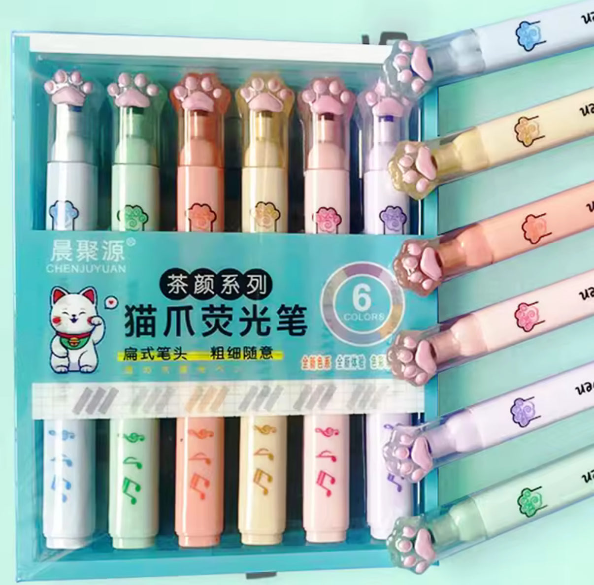 6Pcs/Set Kawaii Cat paw Fluorescent Highlighter Pens Markers Pastel Drawing Pen Student School Office Supplies Cute Stationery - Perfect Gift Idea**