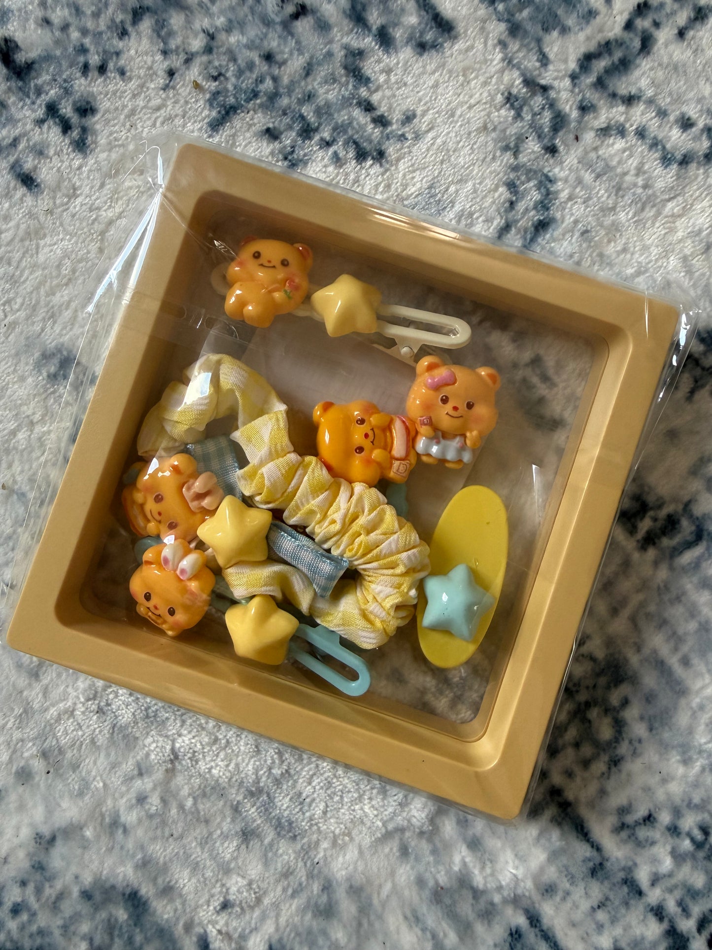 Cute 6 Piece Butter Bear Hair Clips Set for Girls - Cream Hairpins Side Clips - Kids Hair Accessories Set
