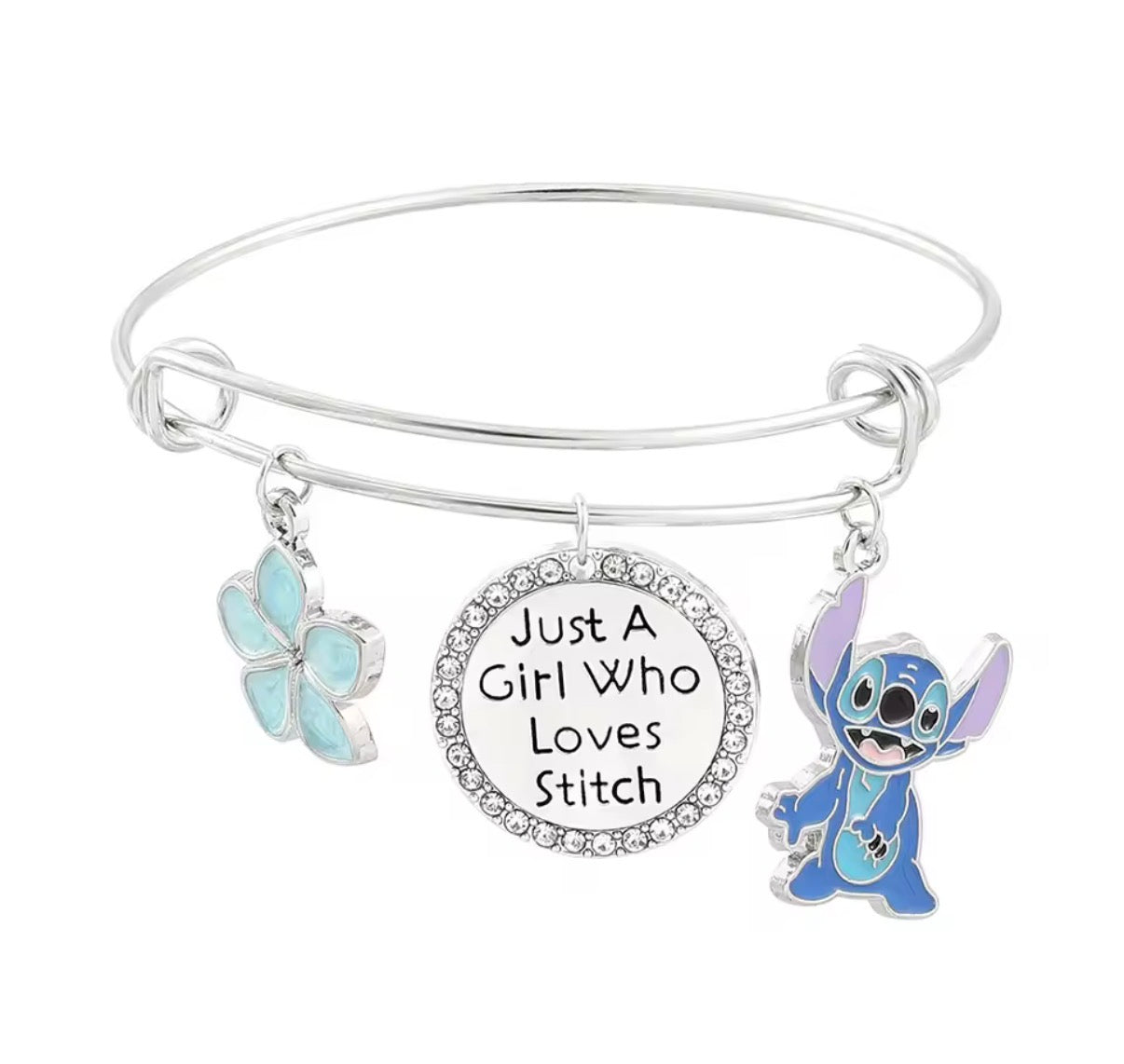 Disney Anime Lilo & Stitch Cute Bracelet Silver Metal Coloured Just a Girl Who Love Stitch Bangle Fashion Jewellery for Women - Gifts Accessories