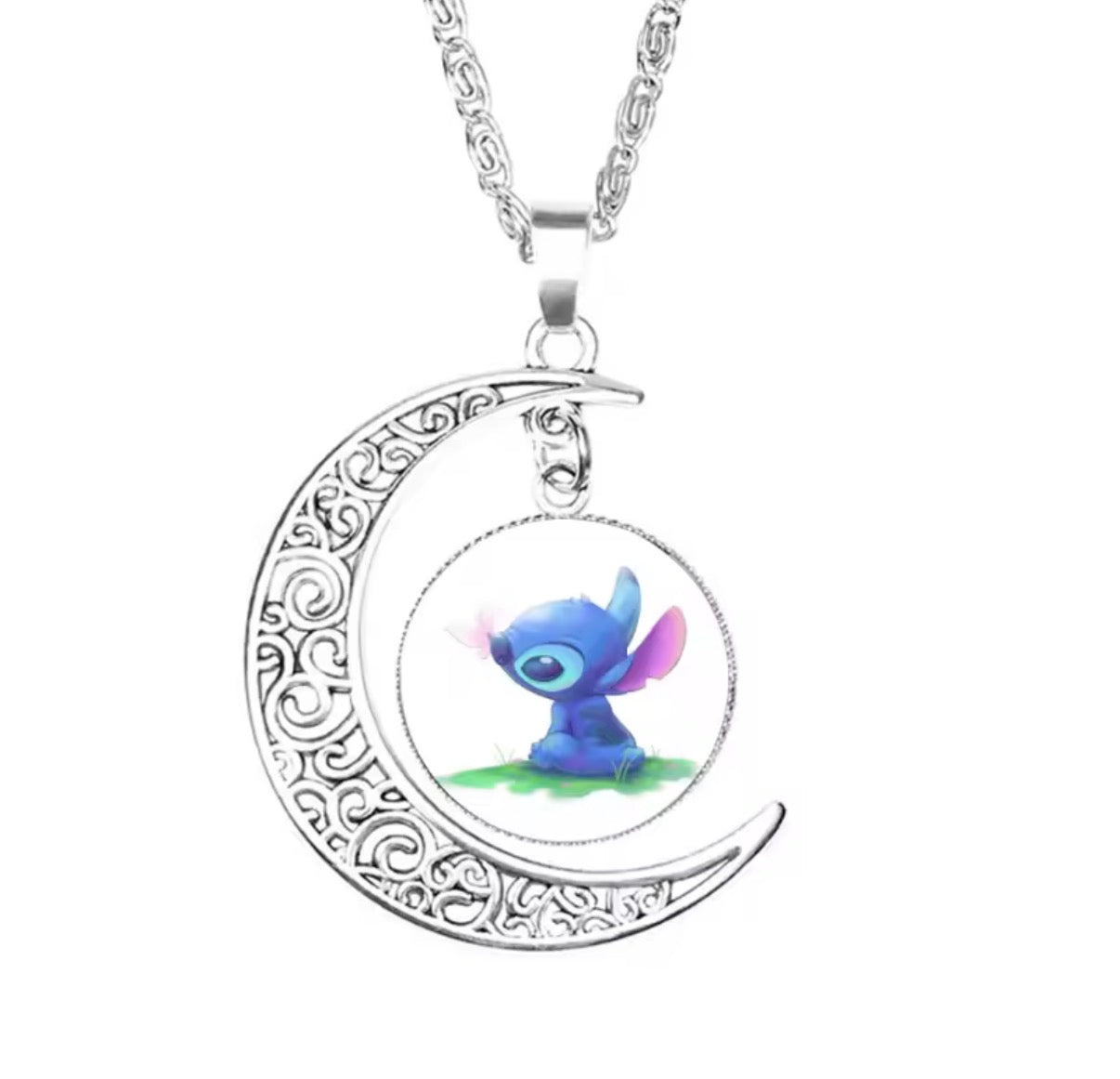Disney Stitch / Angel 1, 2 & 3 Piece Jewellery Set - Pendant Necklace Star - Silver Coloured - Cartoon Angel Necklace Moon Pendant Couple Anime - Jewellery Birthday / Christmas Gift