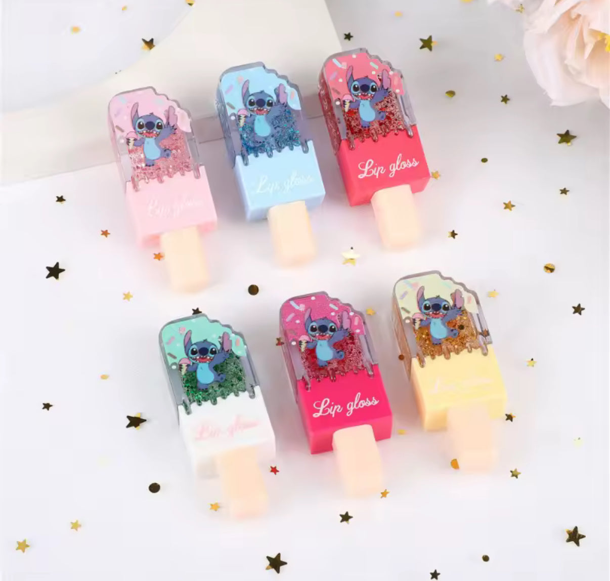 6pcs Stitch Lip Glaze Anime Long-lasting Moisturizing Lip Gloss Cartoon Girl Lip Gloss Transparent Colour Cosmetics Gifts**