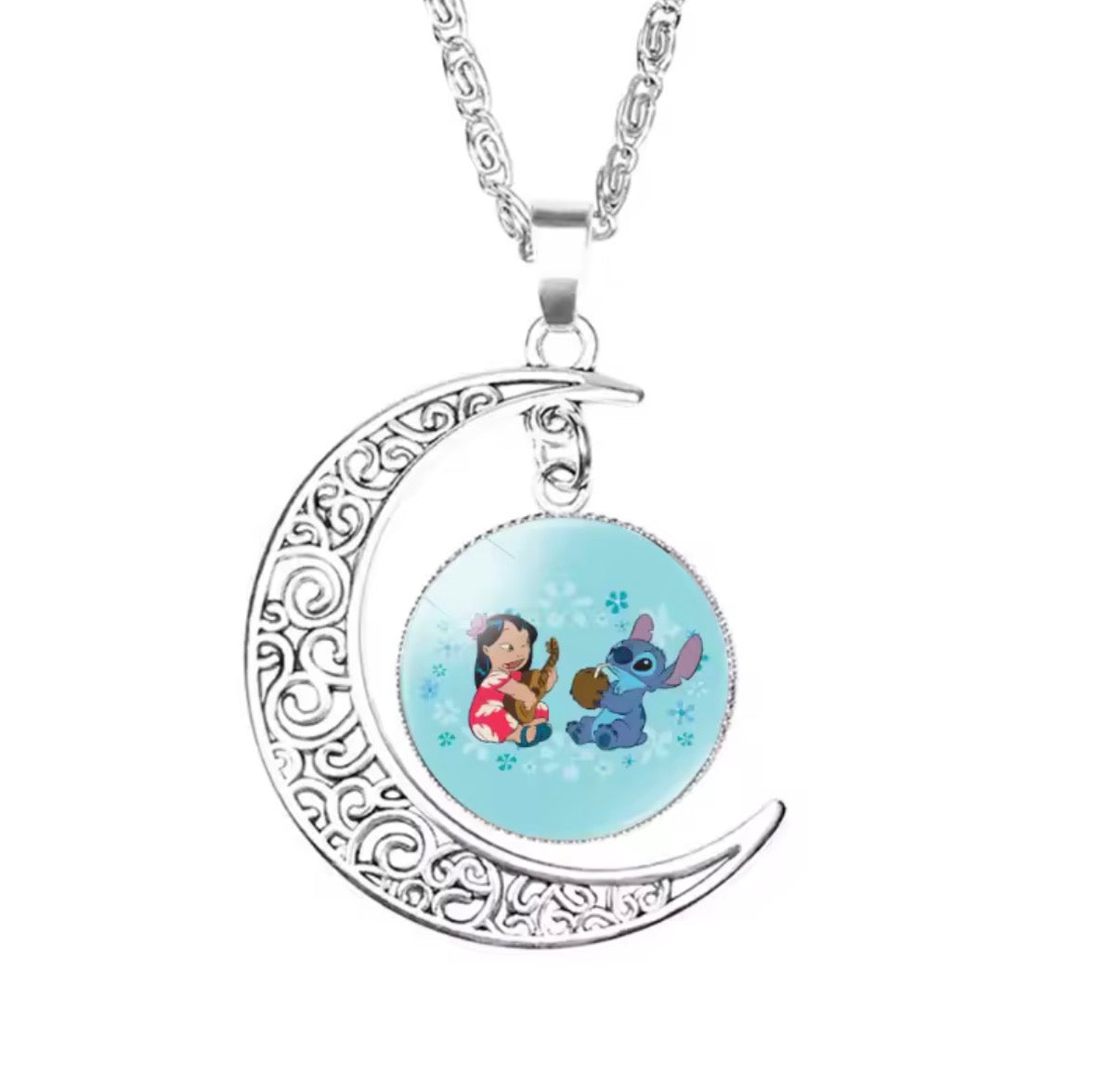Disney Stitch / Angel 1, 2 & 3 Piece Jewellery Set - Pendant Necklace Star - Silver Coloured - Cartoon Angel Necklace Moon Pendant Couple Anime - Jewellery Birthday / Christmas Gift