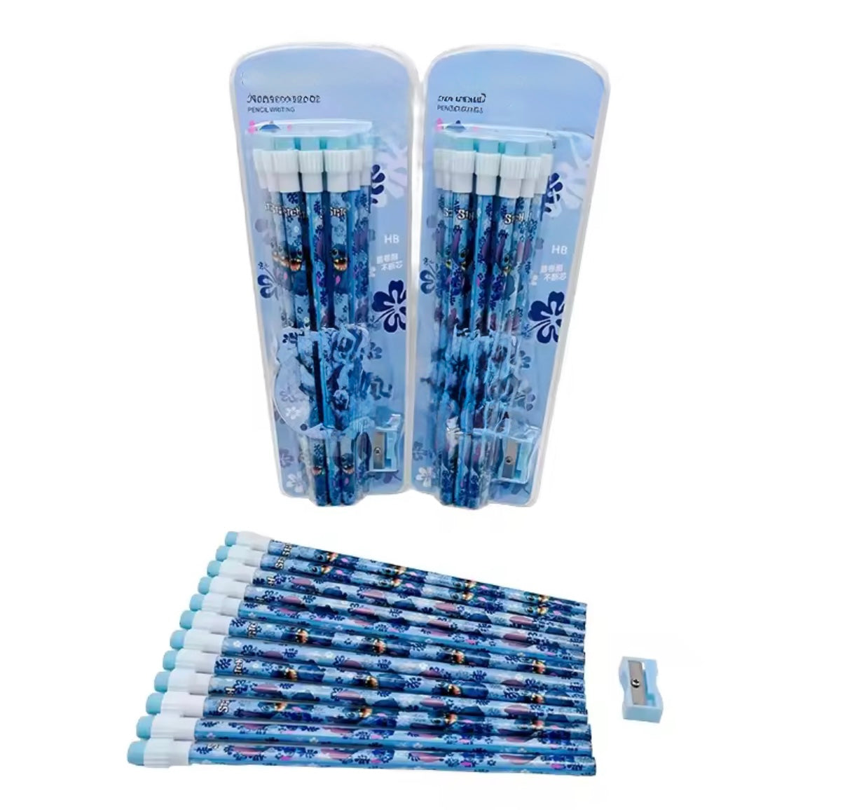 12pcs Stitch Cute Cartoon HB Pencils, 12 Pencils & 1 Pencil Roller Stationery Box Set & Pencil Sharpener, Writing & Drawing - Perfect Christmas / Birthday Gift