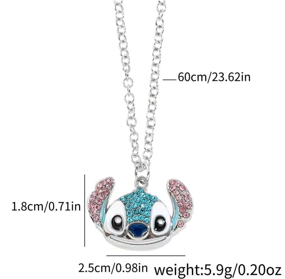 Lilo & Stitch Anime Necklace - Disney Popular Cartoon Figure - Stitch Pendant Necklace - Diamanté / Rhinestones - Silver Coloured Neckkace - Perfect Christmas / Birthday Gift - With Giftbox*