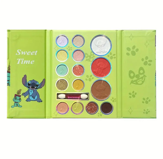 Stitch Eyeshadow Palette 15 Colours with Brush, Nude Earth Tone Brown, Waterproof Long Lasting Matte Highlighter Duochrome, Cute Lilo and Stitch Anime Style Makeup, Portable for Travel, Ideal Gift for a Girl**