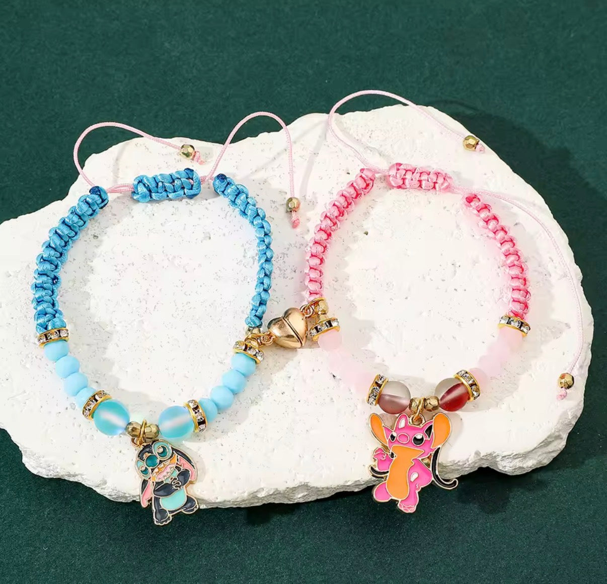 2pcs/set Stitch Anime Bracelet Stitch Dolls Love Magnet Rope Chain Wristband Kid Toys Couple Boy Girls Birthday Toy Gifts - Perfect Birthday / Christmas Gift - 4 Designs - With Giftbox