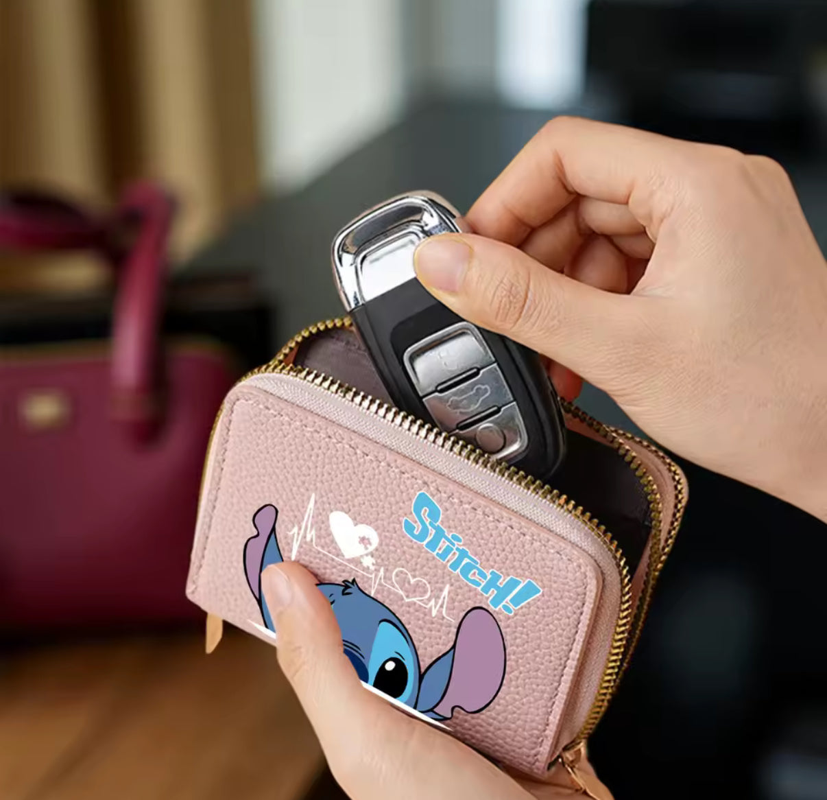 Disney Stitch Design PU Leather Wallet - Double Zipper Short Coin Purse with Card Slots, Cute Cartoon Style, 2 Colours Available - Anime - Perfect Christmas / Birthday Gift For Kids
