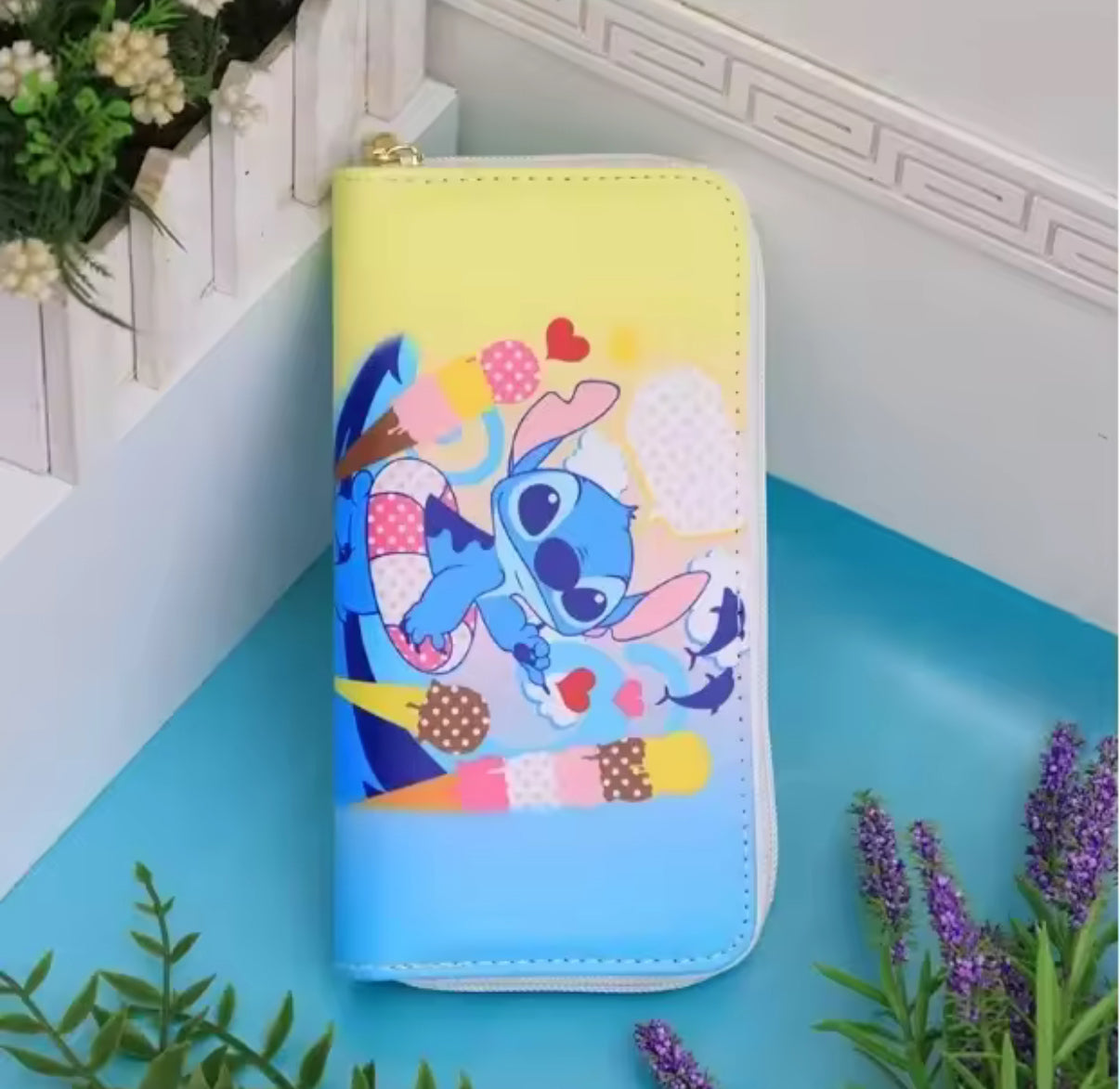Disney Stitch Long Wallet For Girls / Boys - Coin Purse Card Holder Organiser - Clutch Anime  PU Leather Zipper Purse / Wallet