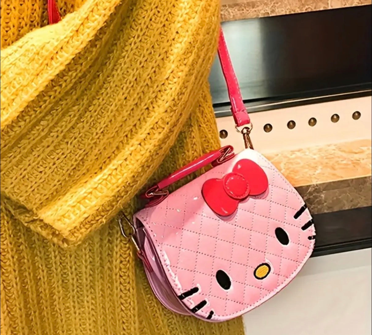 Sanrio for hello kitty Crossbody Bag - Cute Cartoon Waterproof Messenger for Boys & Girls, Adjustable Strap, Pink with Bow Design, Perfect for School, Travel & Daily Use, Cute Crossbody Bag, Gift for Girls, Playful Design, Secure Zipper Closure**