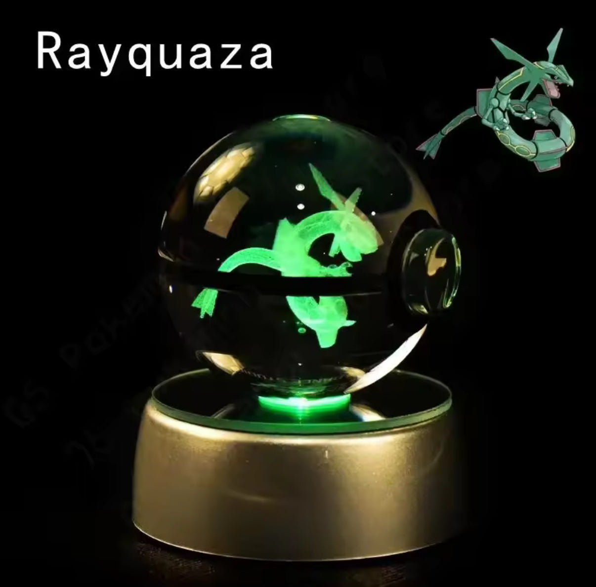 Pokemon Crystal 3D 5cm Ball Light - Pikachu, Charmander, Eevee & Rayquaza Lamp Base Pokeball Crystal Pokemon Glass Ball Figure Night Light - Christmas / Birthday Gift**