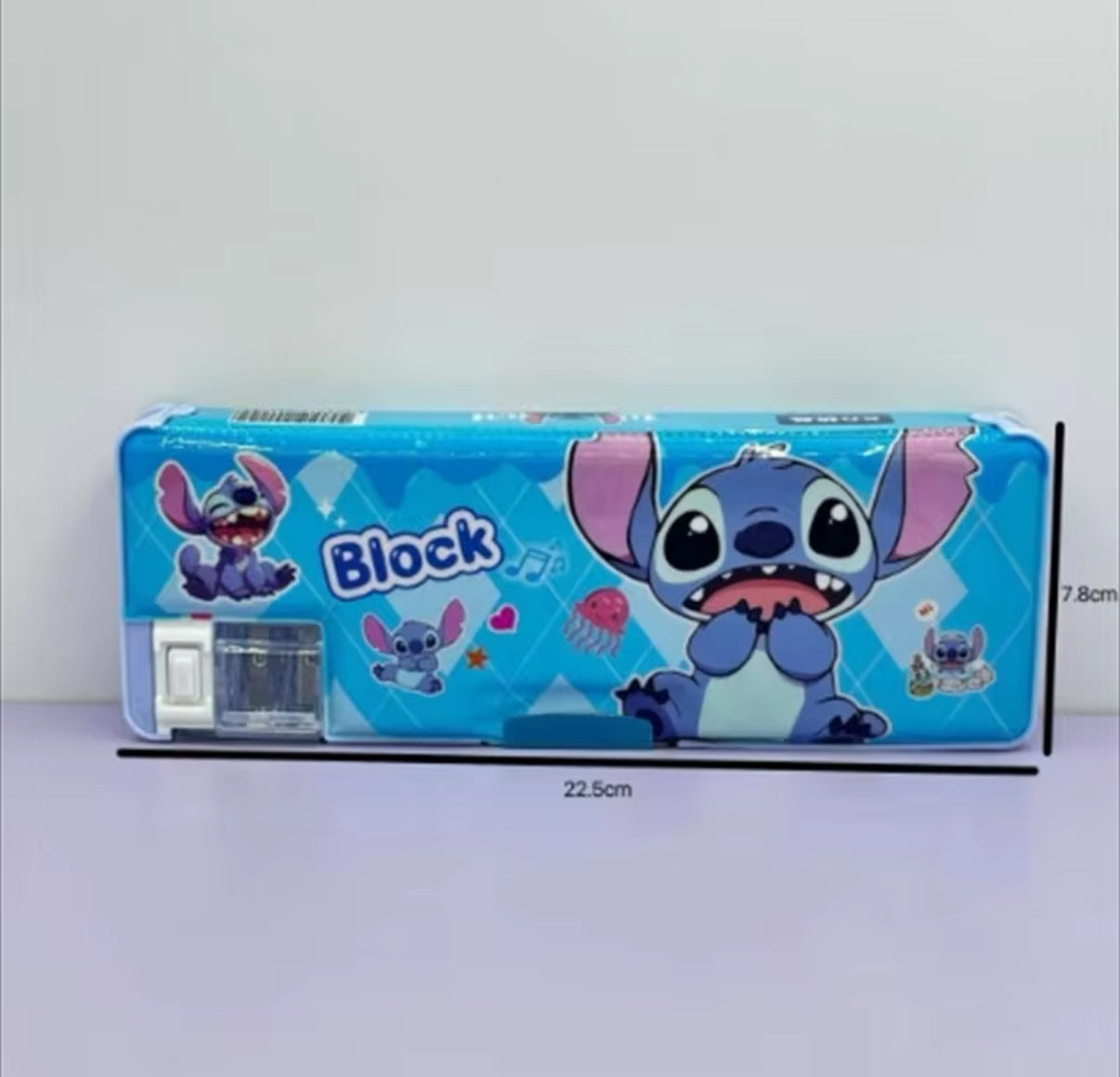 Stitch Anime Kids Double Sided Storage Box With Pencil Sharpener - Cartoon Pencil Case - School Stationery Storage - Perfect Gift For Kids Children For Birthday / Christmas