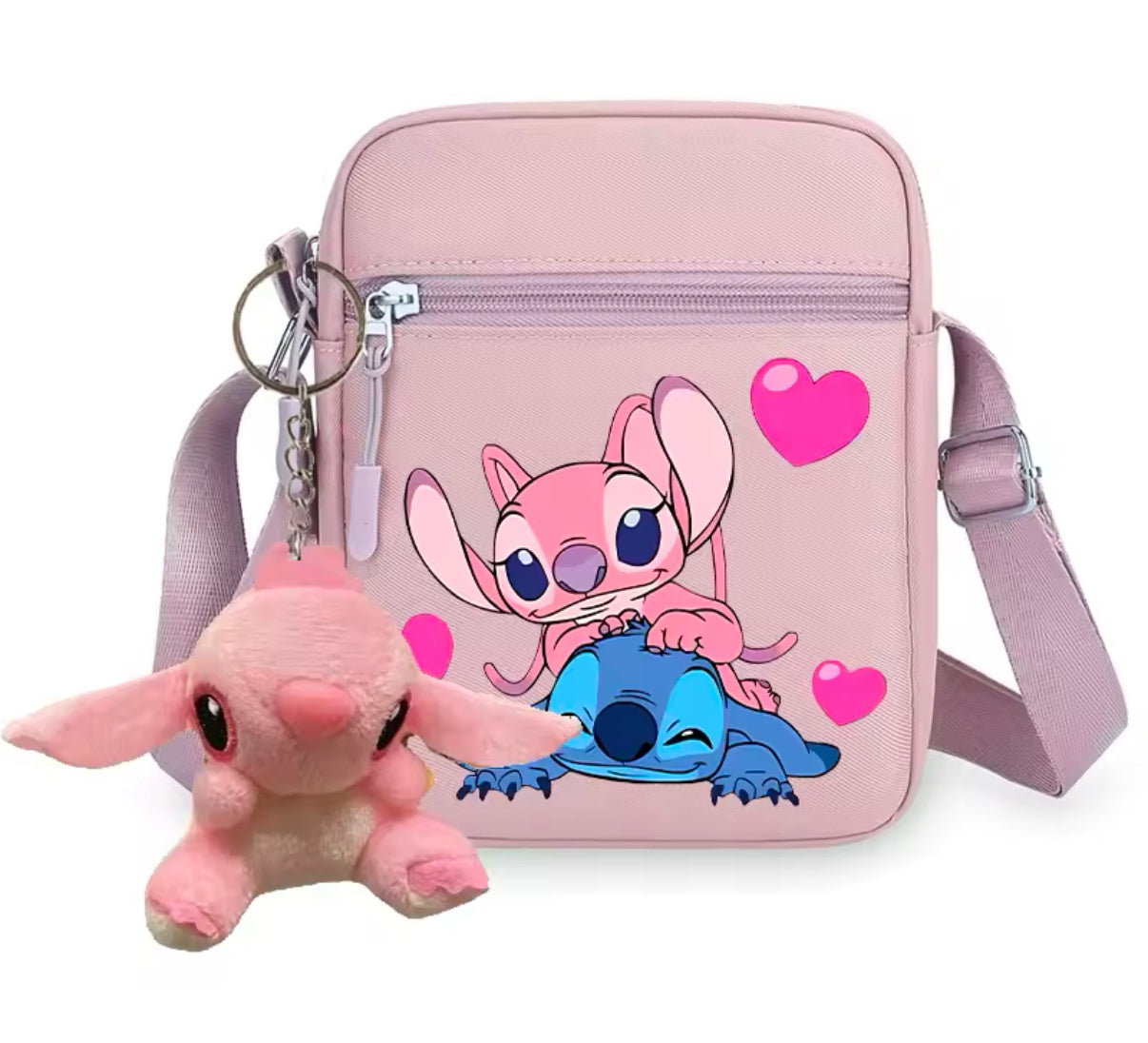 Disney Stitch Anime Cute Shoulder Bag & Plush Keychain For Girls /Women & Boys - Messenger Pouch Bag - Girls Boys Outdoor Sport Wallet Travel Bag - Perfect Birthday /
Christmas Gift - Pink & Blue & Beige