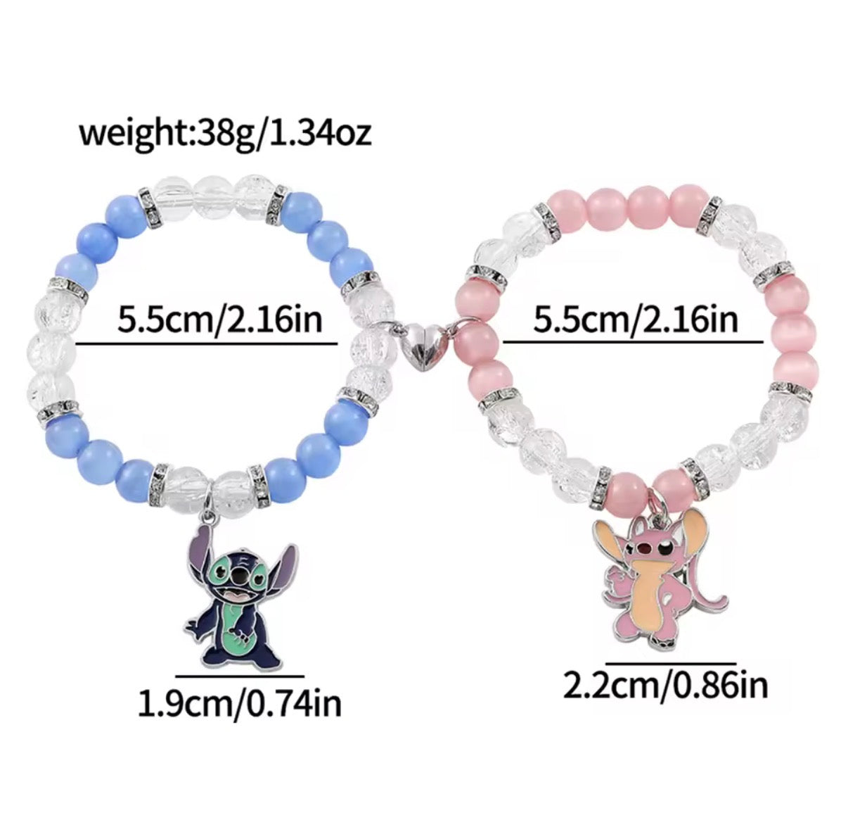 2pcs/set Stitch Anime Bracelet Stitch Dolls Love Magnet Rope Chain Wristband Kid Toys Couple Boy Girls Birthday Toy Gifts - Perfect Birthday / Christmas Gift - 4 Designs - With Giftbox