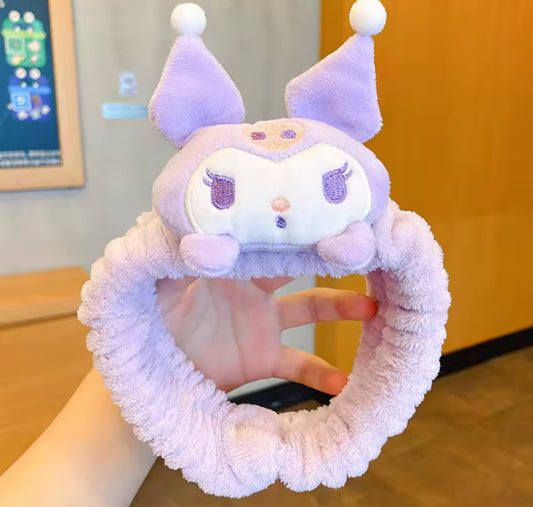 Sanrio Character Plush Headband  - Doll Face Wash Makeup Hairband Kawaii Sweet Non Slip Elastic Hair Accessories - Cute Christmas or Birthday Present