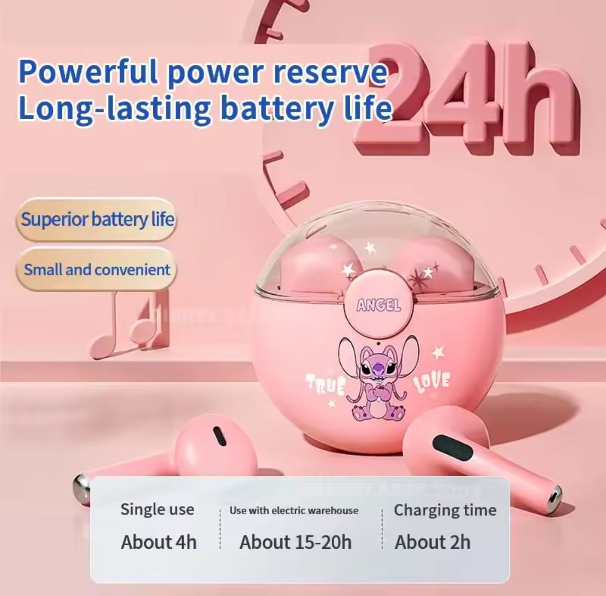 Disney Stitch Angel HiFi Surround Sound In Ear Earphones Q50
Wireless Bluetooth Earphones Smart-Touch Earphones - Long Battery Life Stitch Angel HiFi Surround - Perfect
Birthday / Christmas