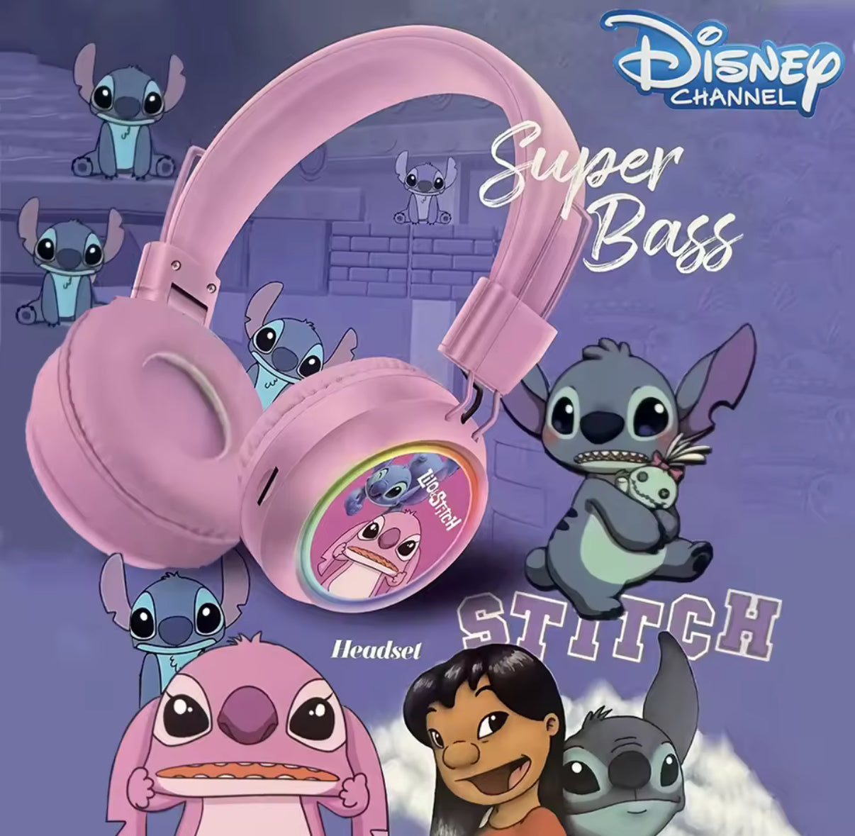 Disney Lilo & Stitch / Angel Pink & Or Blue Cartoon Bluetooth Sports Headphones - Wireless Headworn Gaming Headphones - Anime - Perfect Gift For Kids - Birthday / Christmas