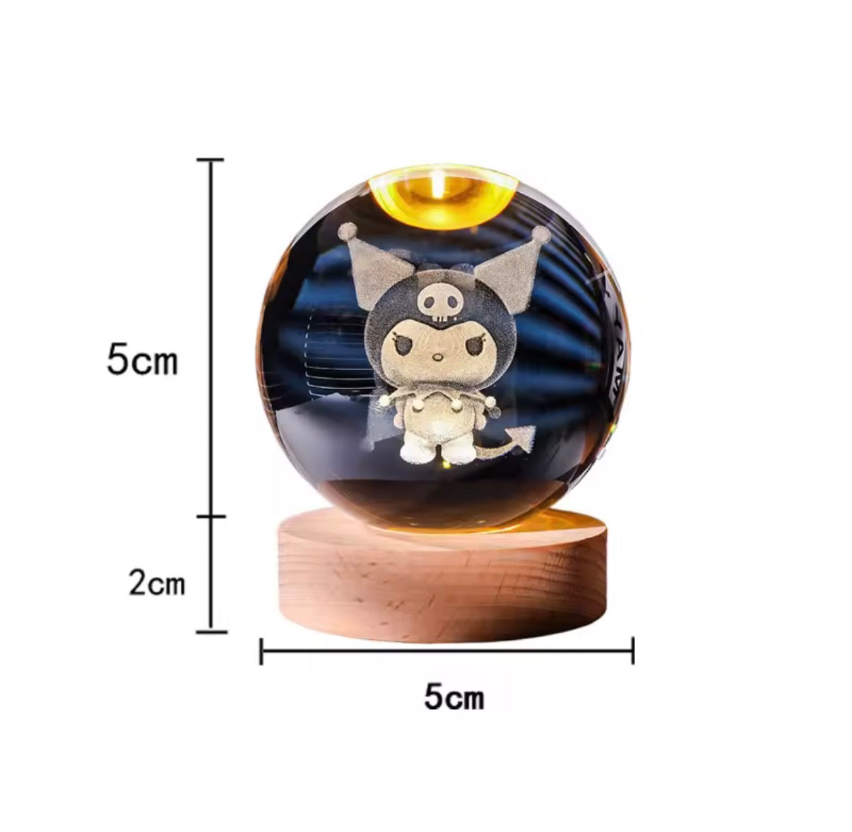 5CM 3D Crystal Ball Night Light Decoration Sanrio Kuromi Children's Night Lamp Action Figure Glow Toy Birthday Gift