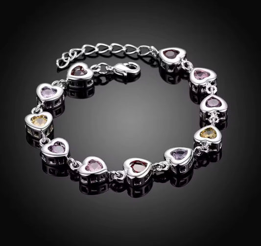Elegant Charm Heart Bracelet - 20cm Chain - Beautiful Crystal Stone Drop Jewellery - Silver Colour Fashion For Women Wedding Cute - Perfect Christmas / Christmas Gift - With Gift Box