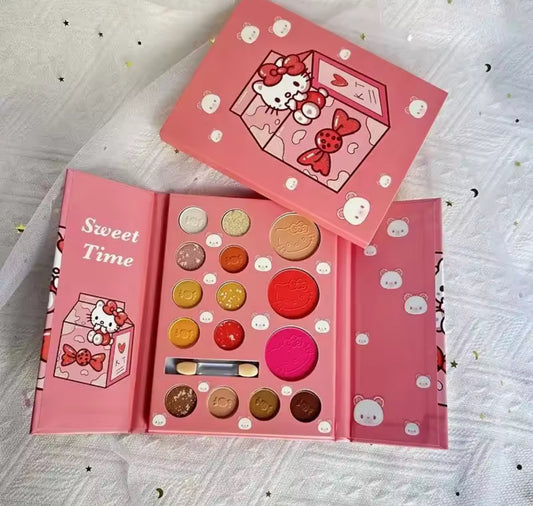 Cute Hello Kitty Eyeshadow Palette Cartoon Child Eyeshadow Matte Blush 3-in-1 Highlight Eyeshadow Palette 15 Colours**