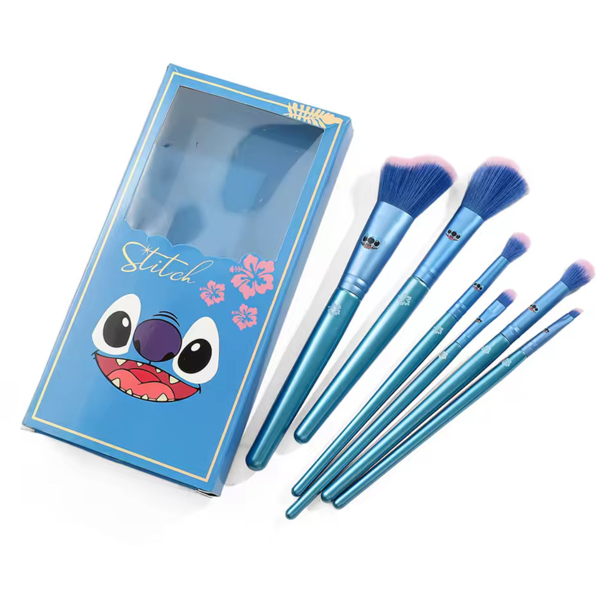 6Pcs Anime Cartoon Stitch Makeup Brush Set Y2K Fashion New Women's Wooden Eyeshadow Brush Loose Powder Brush - Gift for Girls / Women**