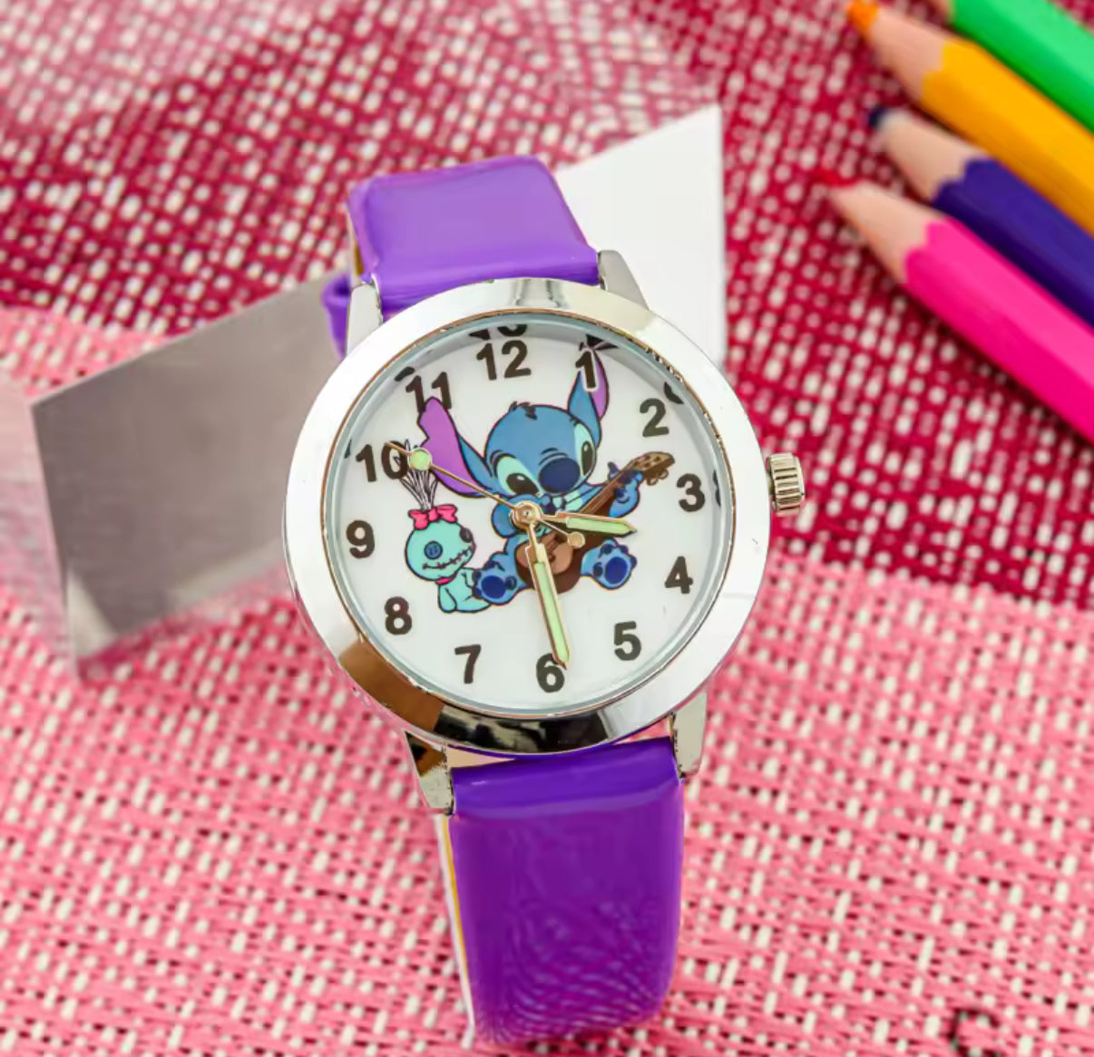 Disney Stitch Fashion Children's Cartoon Watch Kawaii Anime Figure Leather Quartz Wristband watch boys girls kids Gifts - Many
Different Colours & Designs