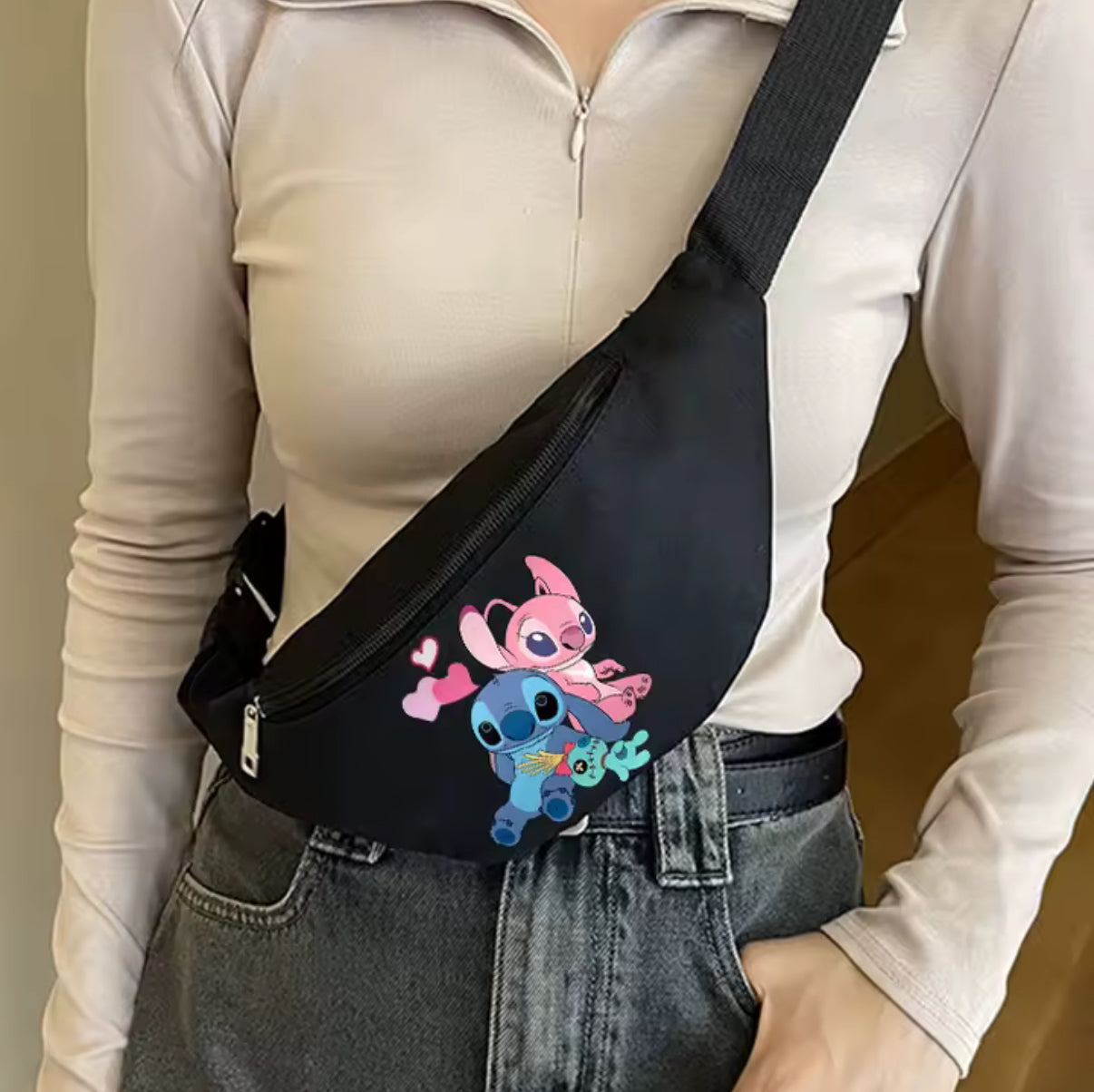 Disney Stitch Waist Bag Hip / Chest Cartoon Pack For Boys or Girls - Women / Man Zipper Sport Chest Bag Messenger
Crossbody Bag - Perfect Gift - 3 Different Designs