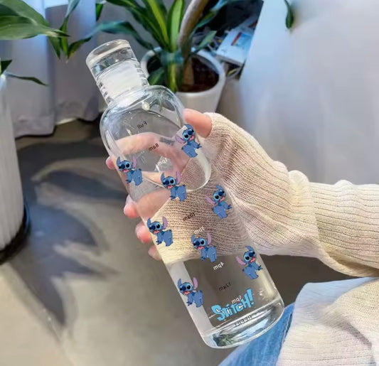 500ml Disney Stitch Water Cup Water Bottles Plastic Transparent Anime Cartoon Student Water Bottle Drinkware Leak-proof - Perfect For School / Office / Travel - Great Gift