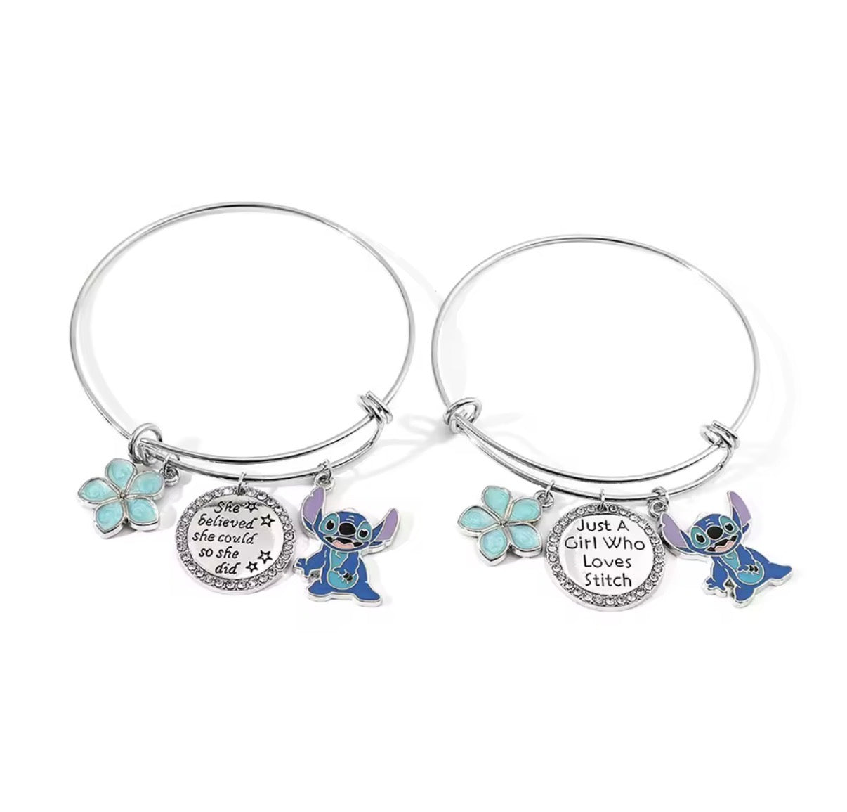 Disney Anime Lilo & Stitch Cute Bracelet Silver Metal Coloured Just a Girl Who Love Stitch Bangle Fashion Jewellery for Women - Gifts Accessories