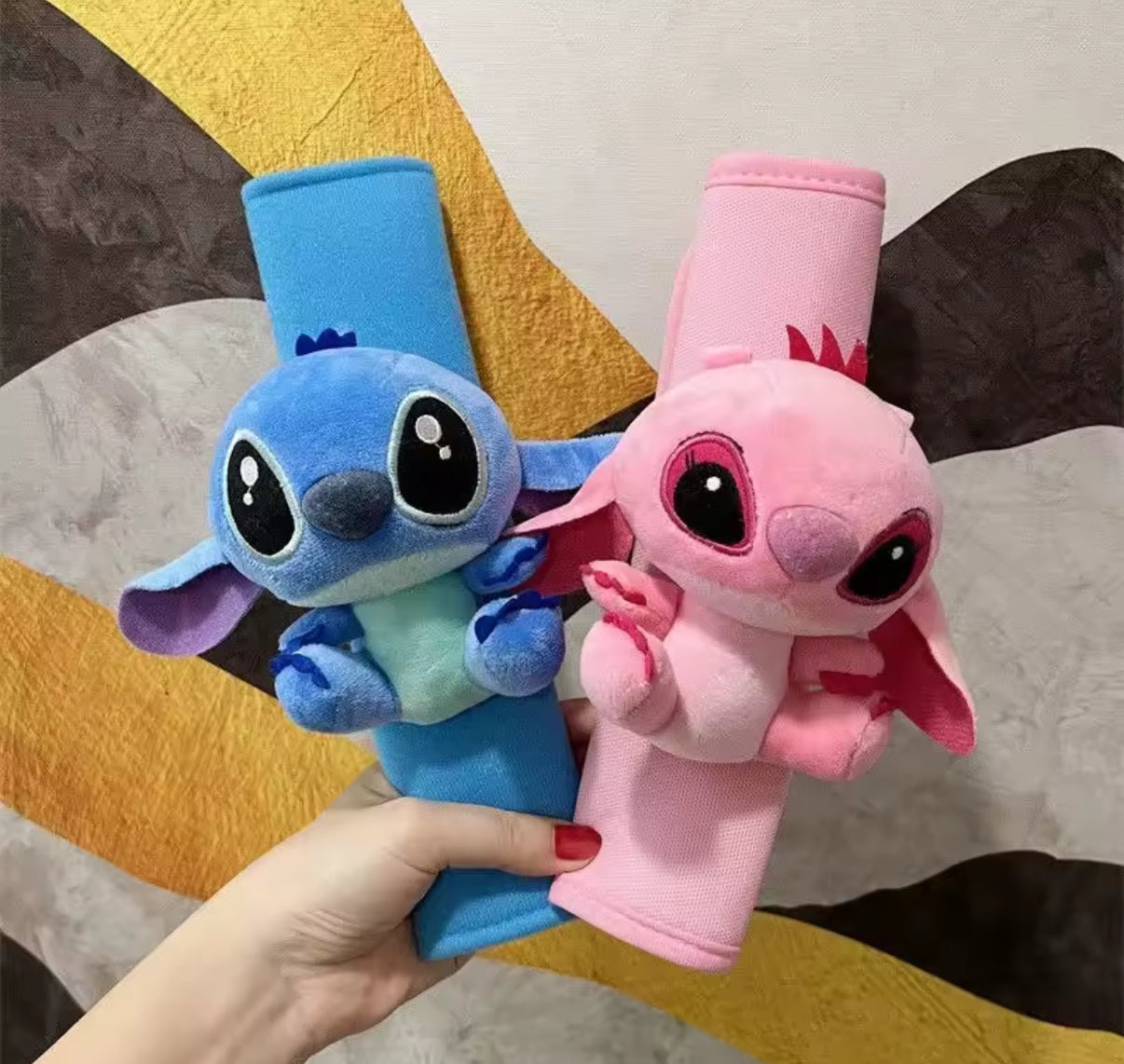 Stitch / Angel Men's, Women's & Kids Car Seat Belts Plush Covers - Cute Kawaii Creative Cartoon Doll Plush Car Decorative Shoulder Cover - Anime - Perfect Gift Idea