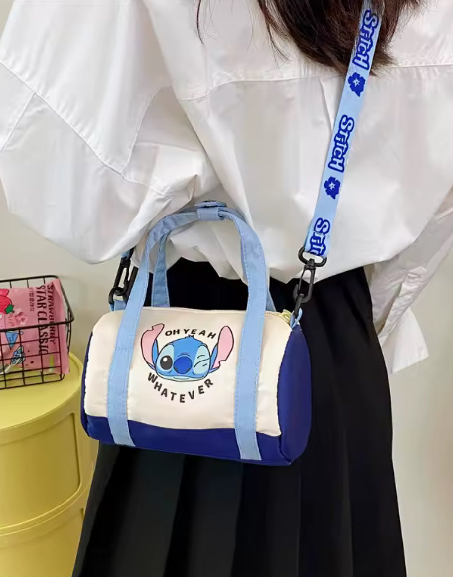 Stitch Canvas Bucket Bag Cute Cartoon Handbag Casual All-match Crossbody Bag Portable Anime Satchel Tote Women / Girls Fashion - Perfect for Outdoors & School
