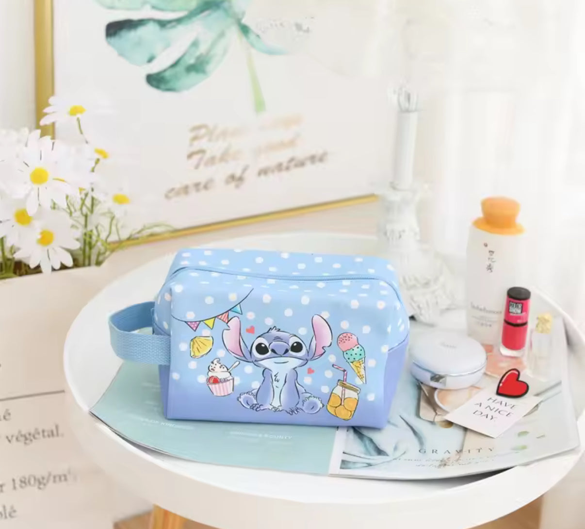 Disney Anime Stitch Cosmetic Bag Kawaii Lilo & Stitch Cartoon Large Capacity Makeup Bag Girl / Women Portable Handbag - Perfect Birthday / Christmas Gift For Girls