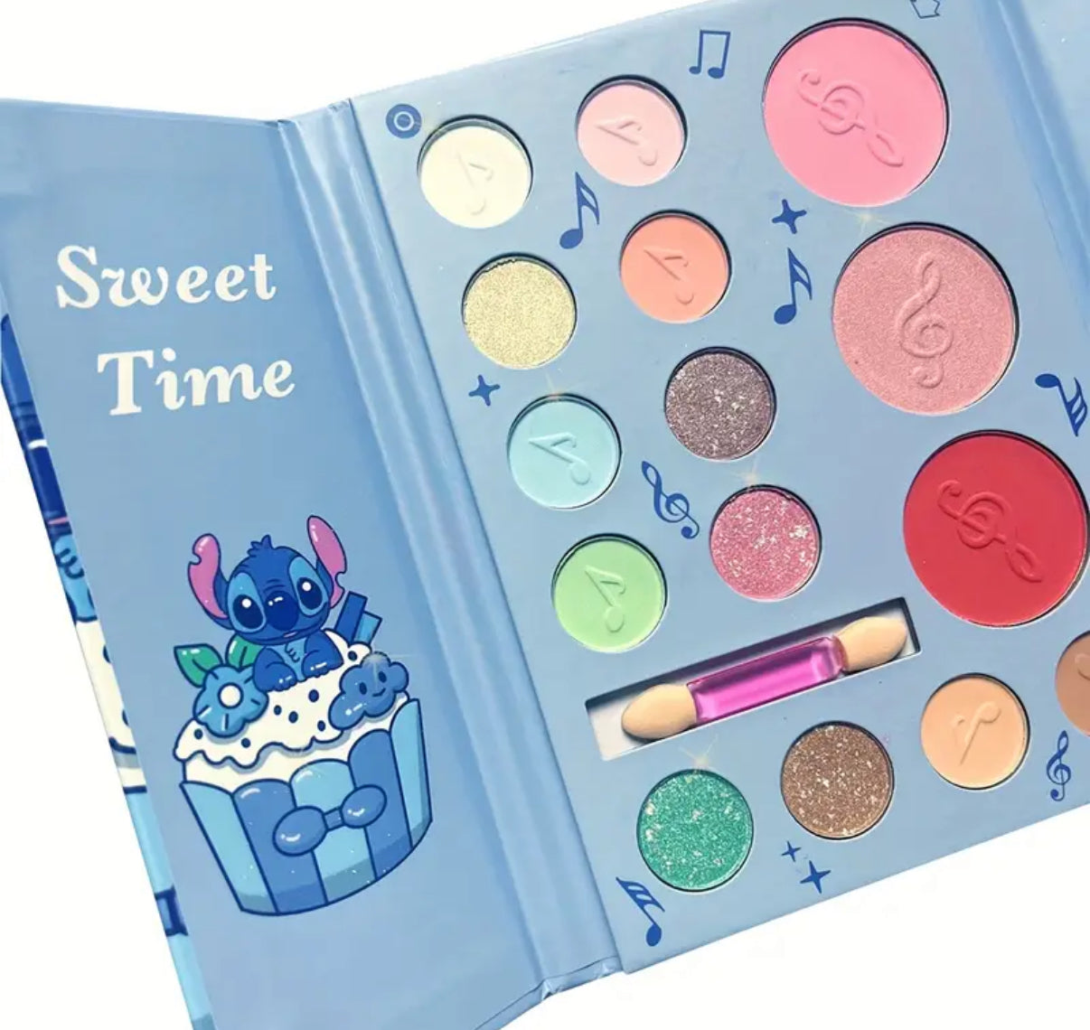 Stitch 15 Colour Eyeshadow Palette, Matte & Shimmer Finish in Nude Brown and Pink Shades, Waterproof Long-Lasting, Smudge-Free 2D Cartoon Design, Cute Star Baby Makeup Kit for Travel, Portable Highlighter & Contour Palette - Perfect Gift**