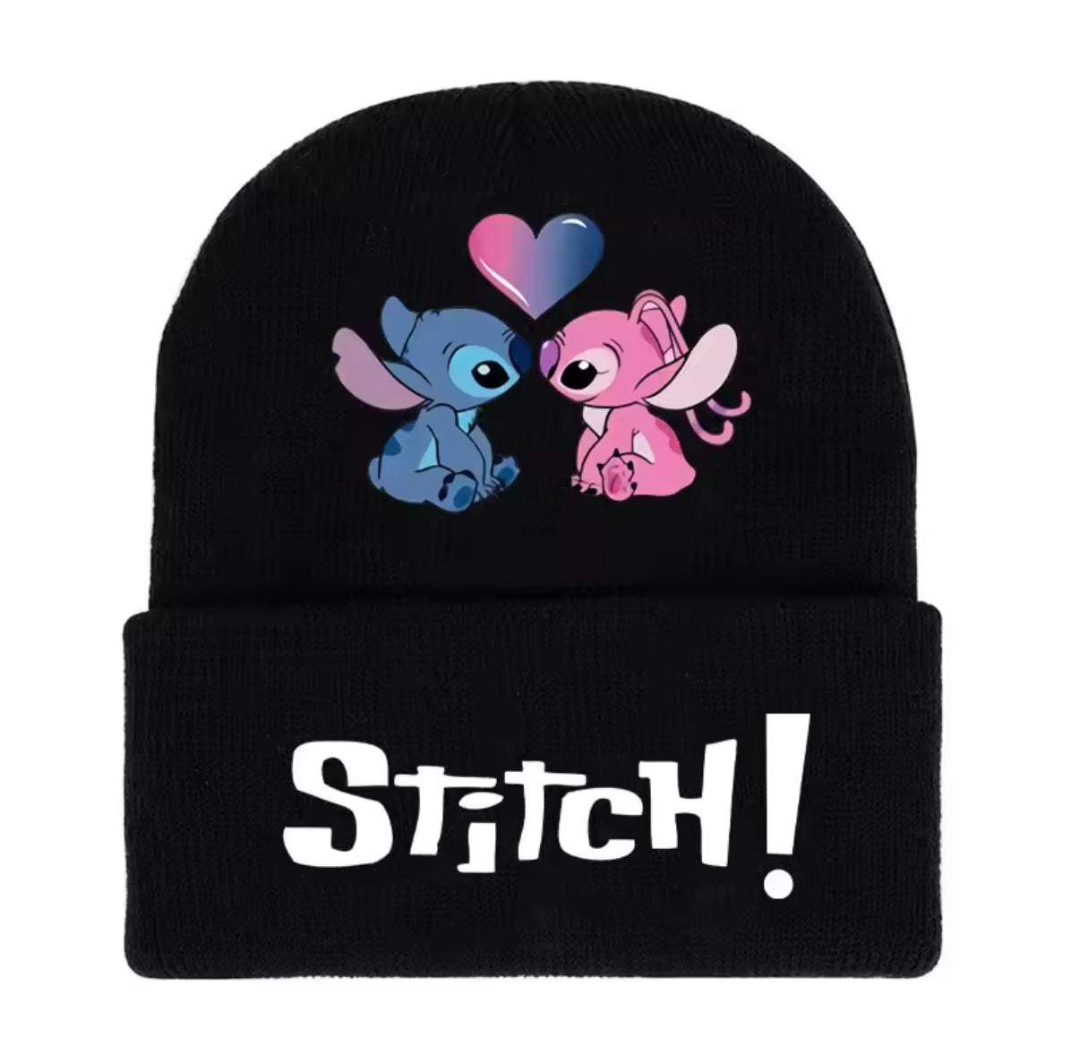 Disney Stitch / Angel Knitted Hat & Glove Set - Kids Autumn / Winter Warm Black Fishnet Mittens - Anime Figure Cartoon Headgear - Decoration - Gifts