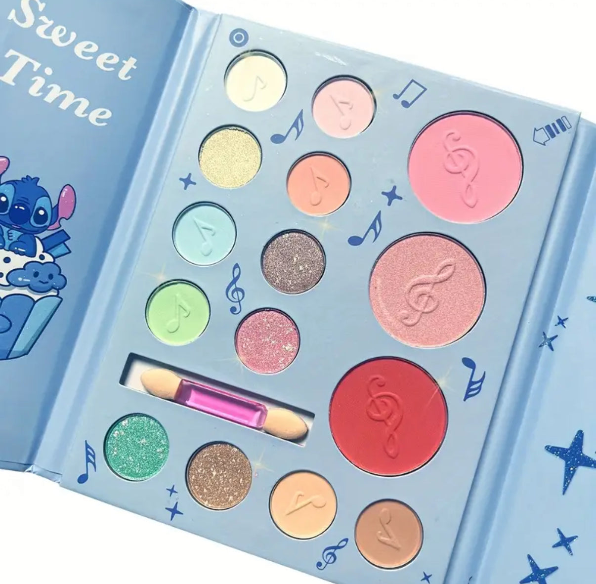 Stitch 15 Colour Eyeshadow Palette, Matte & Shimmer Finish in Nude Brown and Pink Shades, Waterproof Long-Lasting, Smudge-Free 2D Cartoon Design, Cute Star Baby Makeup Kit for Travel, Portable Highlighter & Contour Palette - Perfect Gift**