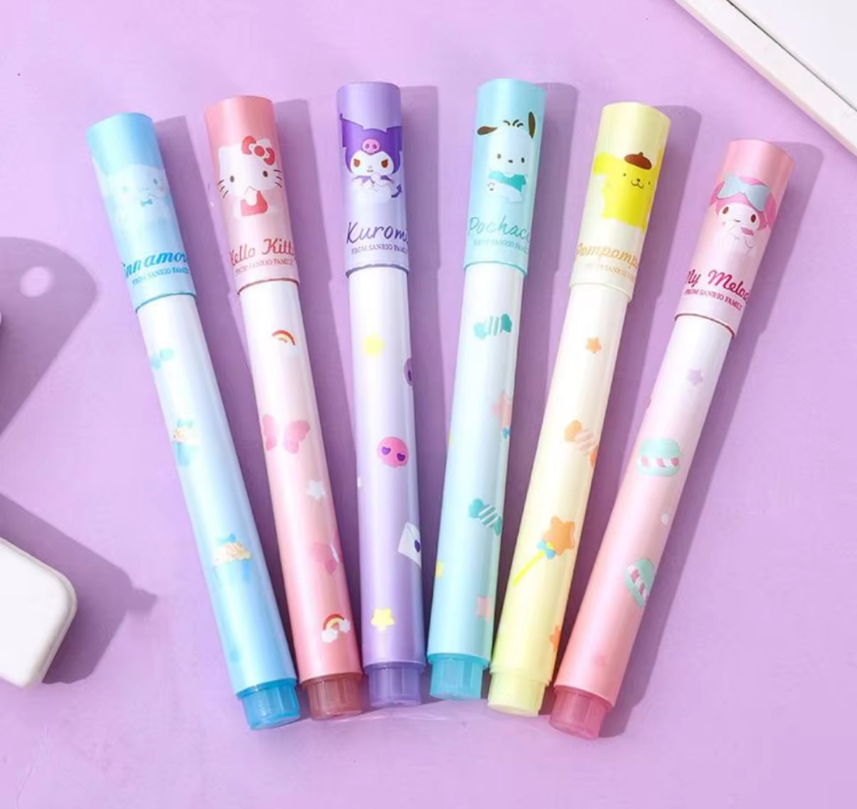 6Pcs Sanrio Highlighter Pen Set Kawaii, Hello Kitty, Kuromi, My Melody & Cinnamoroll Art Fluorescent Markers Pens School Office Stationery - Perfect Gift Idea**