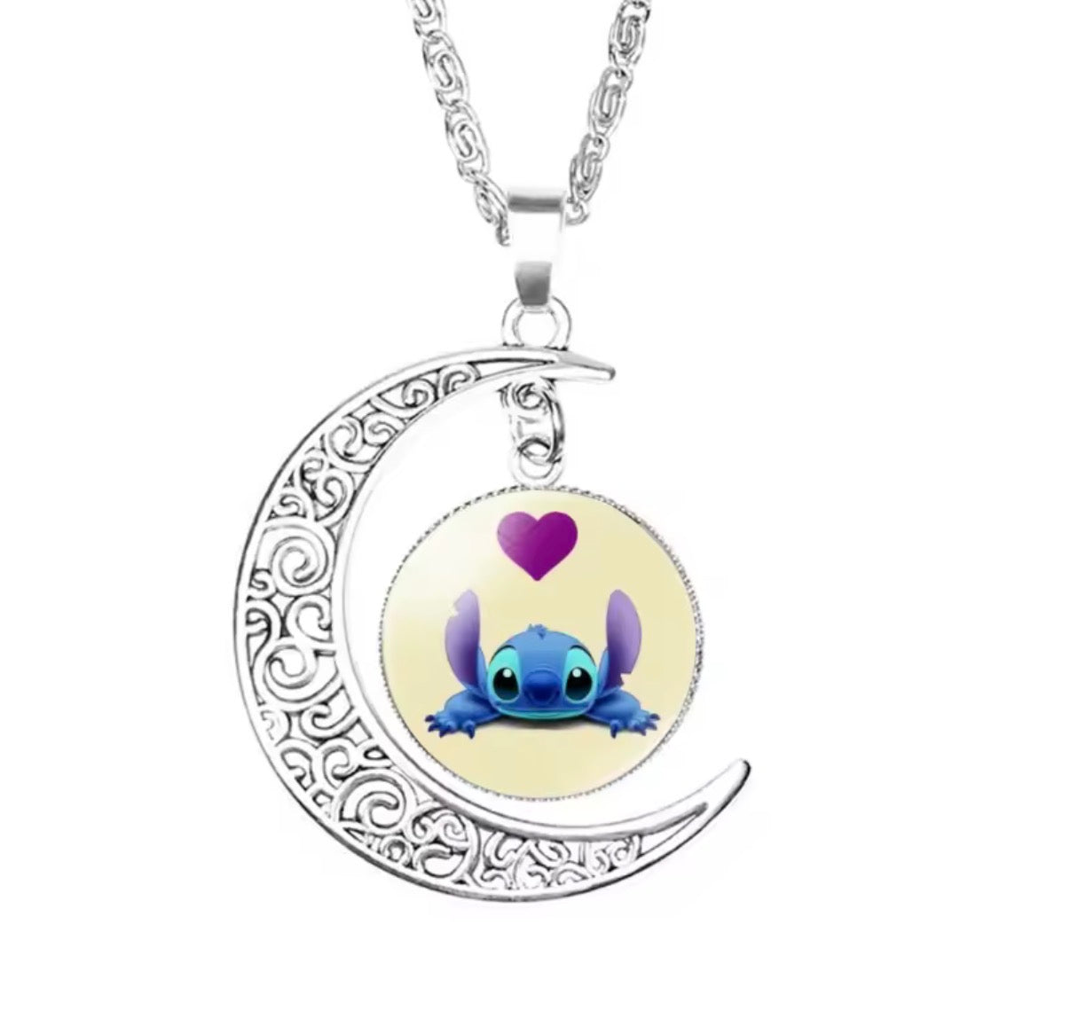Disney Stitch / Angel 1, 2 & 3 Piece Jewellery Set - Pendant Necklace Star - Silver Coloured - Cartoon Angel Necklace Moon Pendant Couple Anime - Jewellery Birthday / Christmas Gift