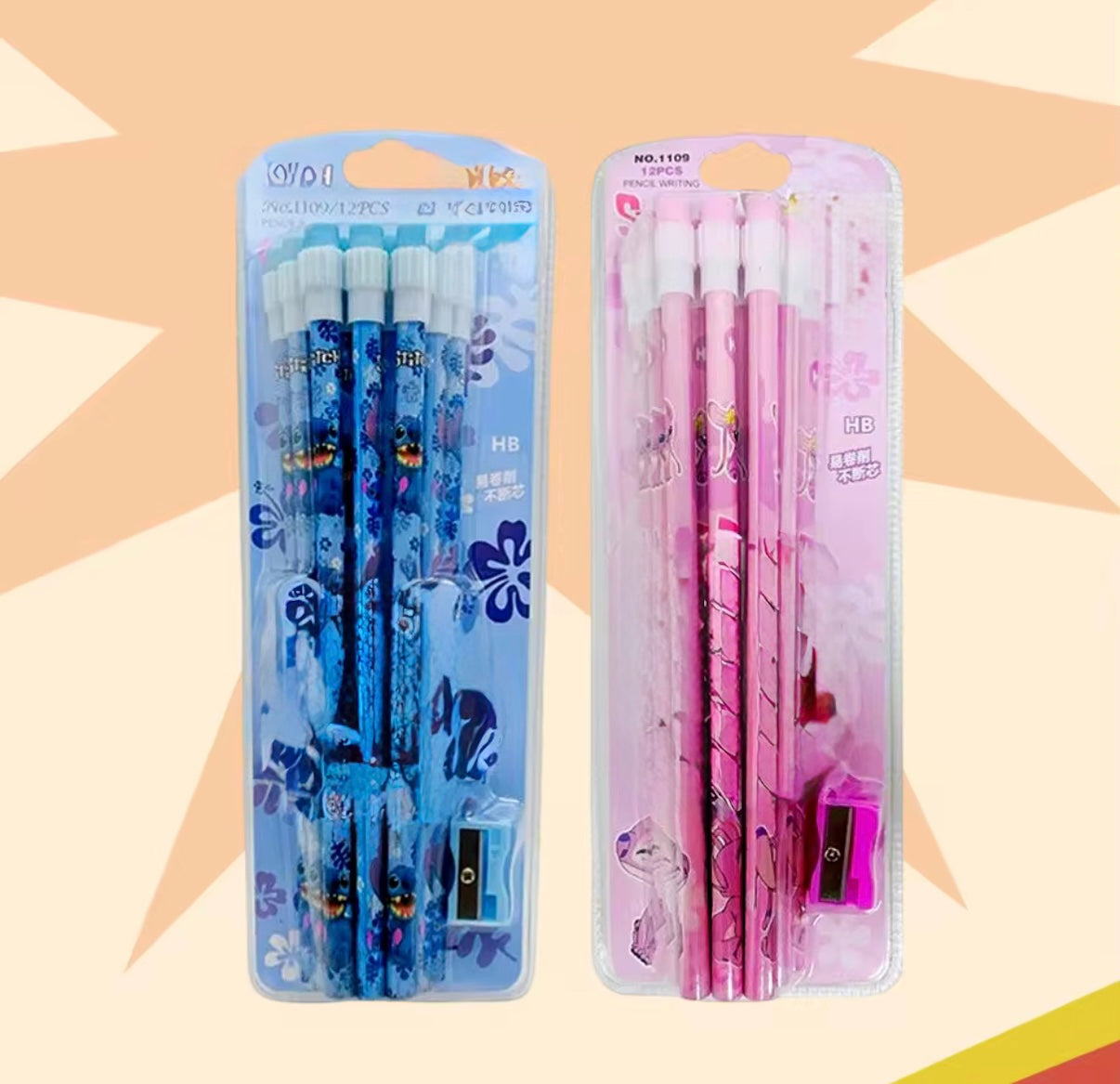 12pcs Stitch Cute Cartoon HB Pencils, 12 Pencils & 1 Pencil Roller Stationery Box Set & Pencil Sharpener, Writing & Drawing - Perfect Christmas / Birthday Gift